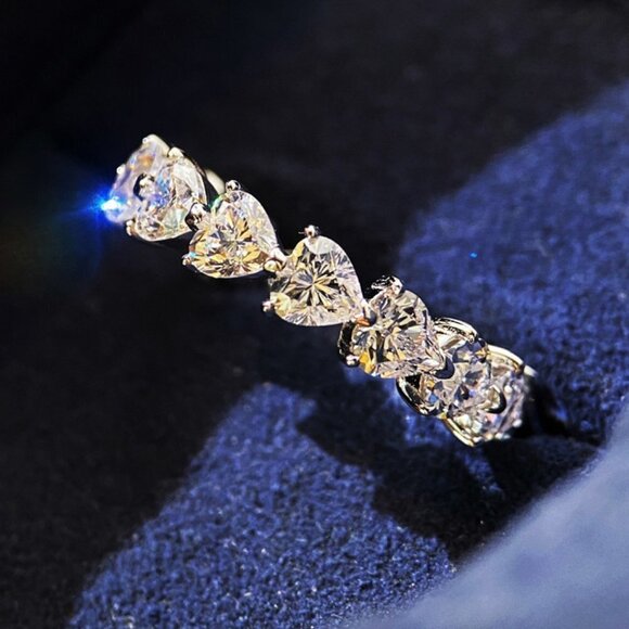 Lovely Diamonds Sweet Zircon Silver Heart Eternity Rings for Women, MARR9139 - Picture 2 of 3